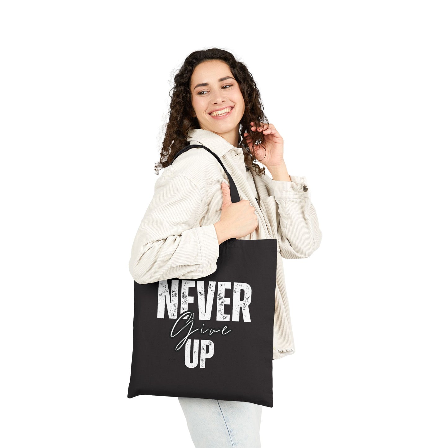 "Never Give UP" Cotton Canvas Tote Bag