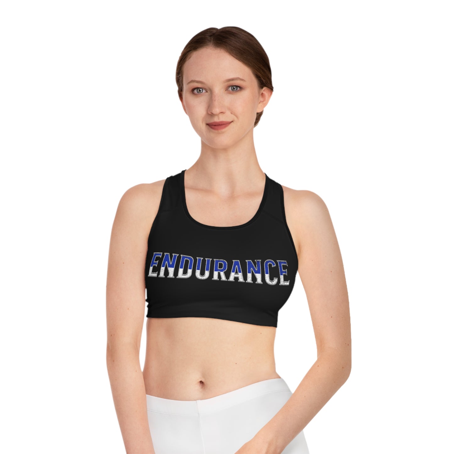 Endurance Black- Blue/White Sports Bra