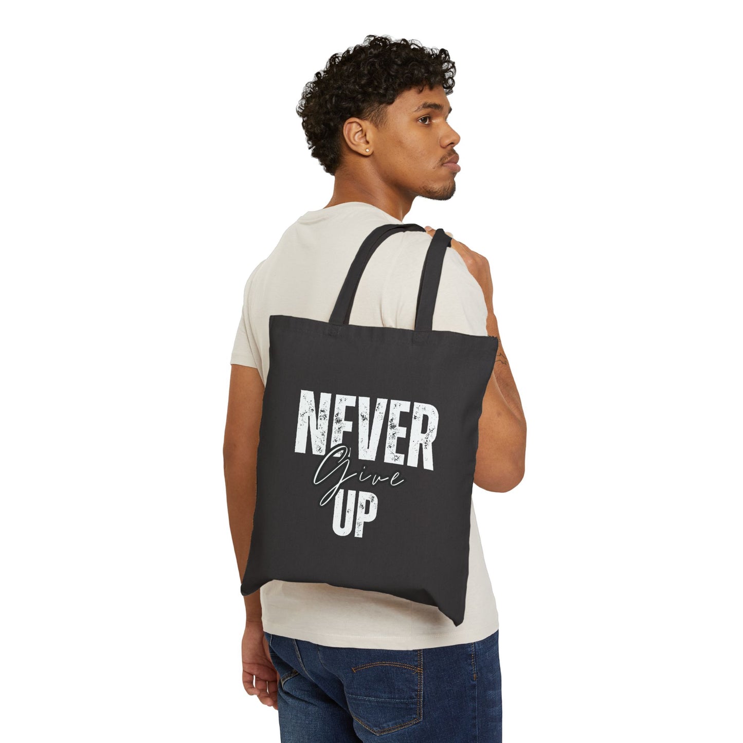"Never Give UP" Cotton Canvas Tote Bag
