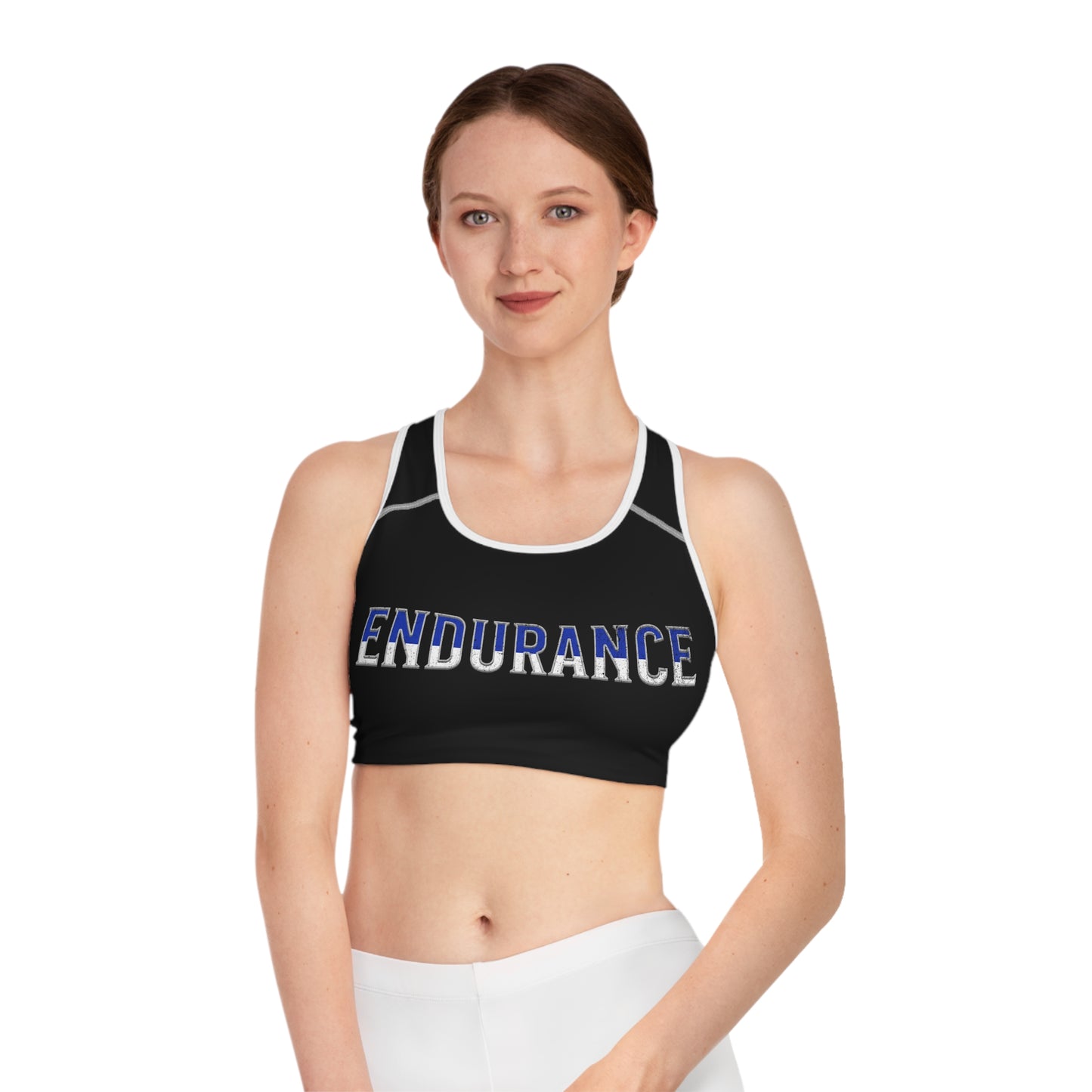 Endurance Black- Blue/White Sports Bra