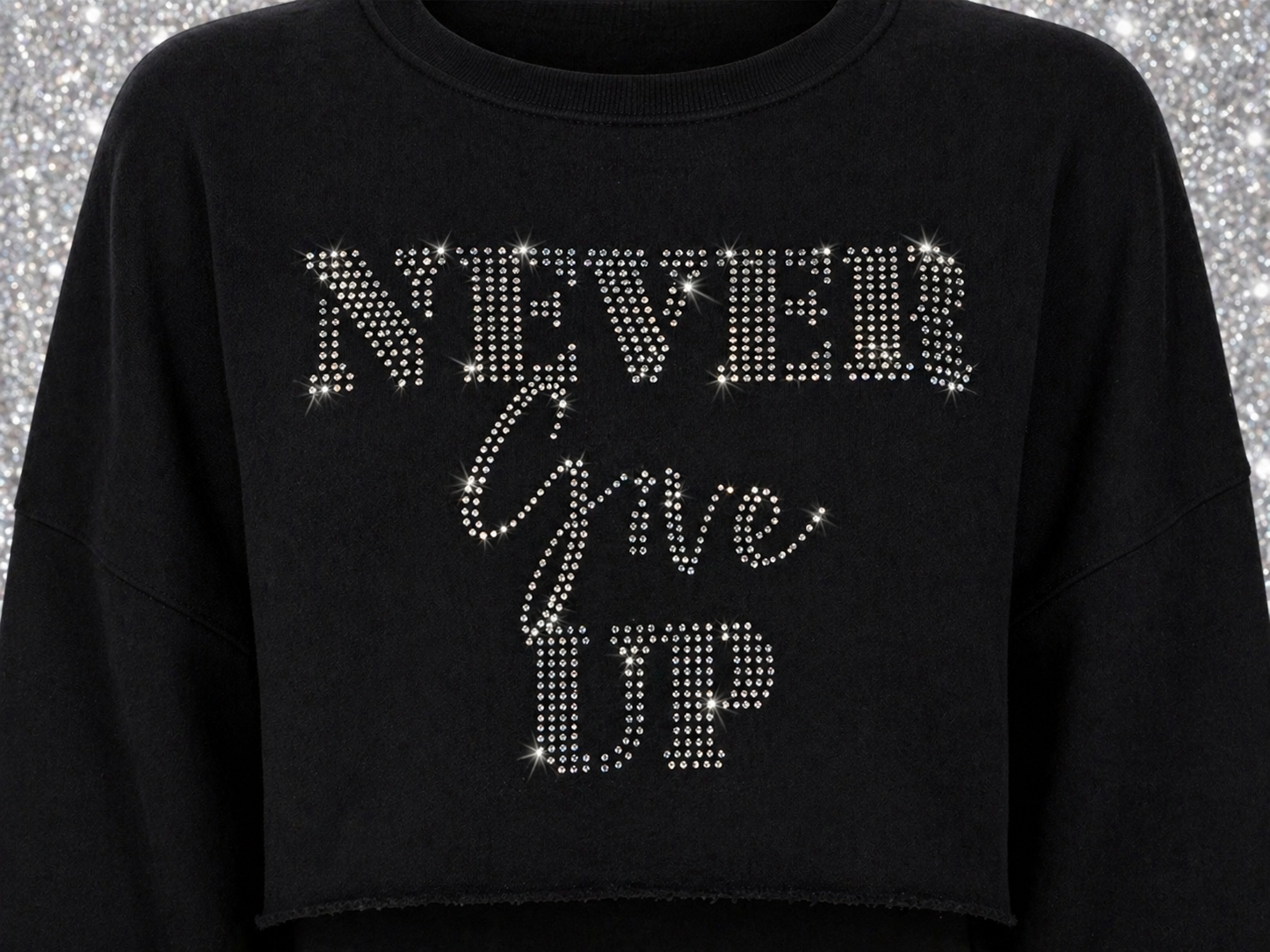 Black Never Give Up crop (Rhinestone) Icy