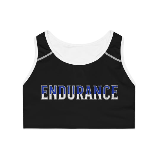 Endurance Black- Blue/White Sports Bra