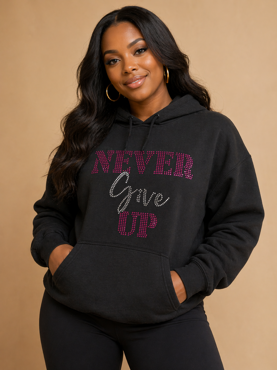 Never Give Up (Rhinestone) - Hoodie pink/Ice
