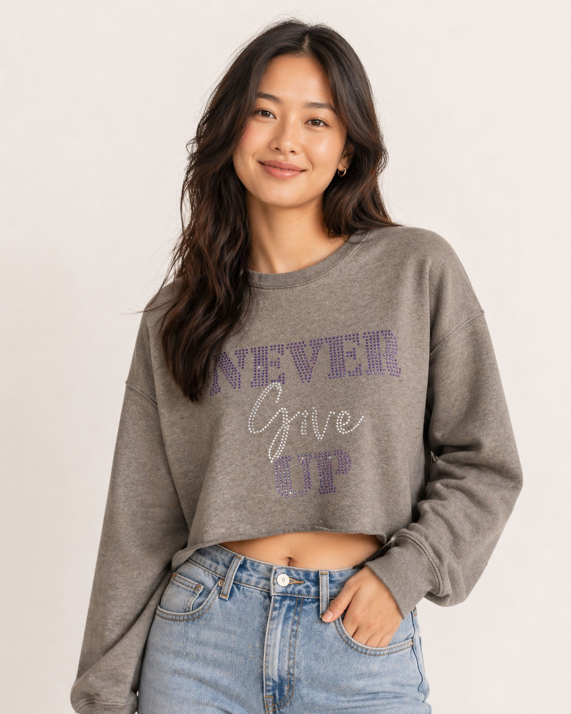 Grey Crop Top (Rhinestone)