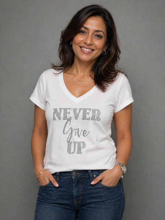 Never Give Up Shirt (Rhinestone) Black