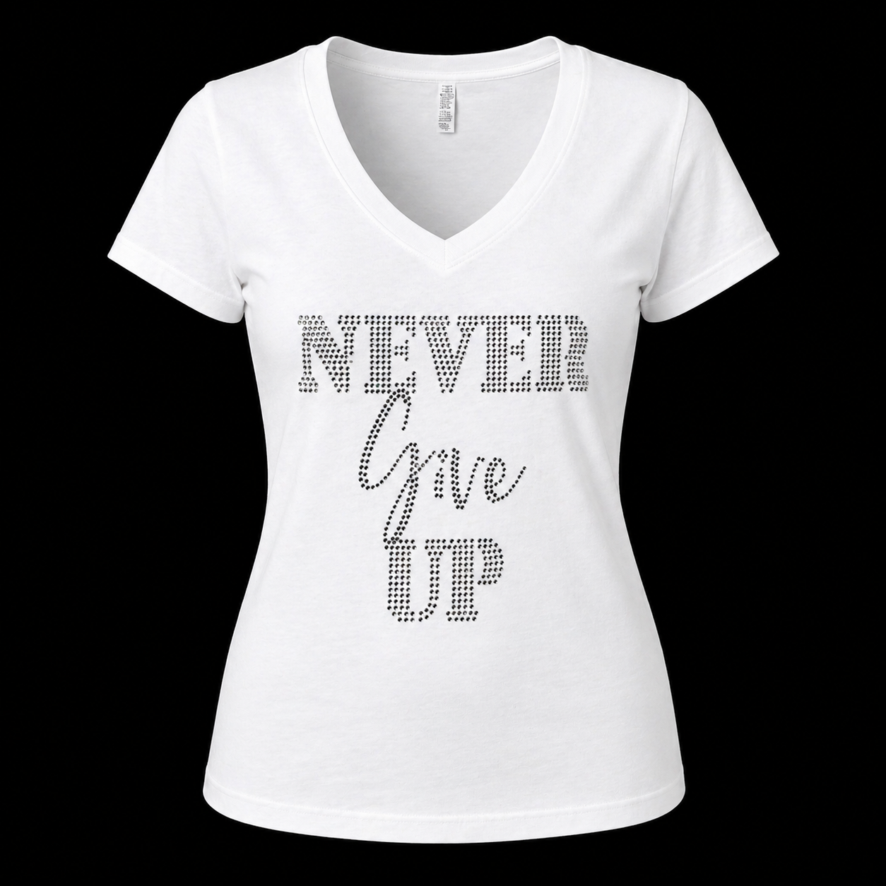 Never Give Up Shirt (Rhinestone) Black