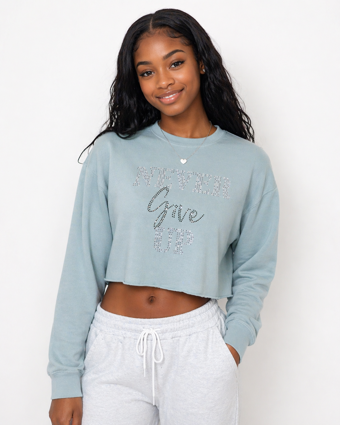 Dusty Blue Crop Top (Rhinestone)