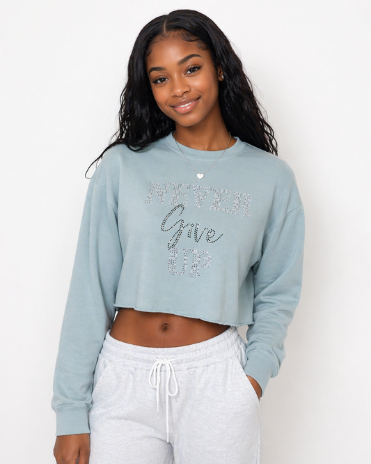 Dusty Blue Crop Top (Rhinestone)