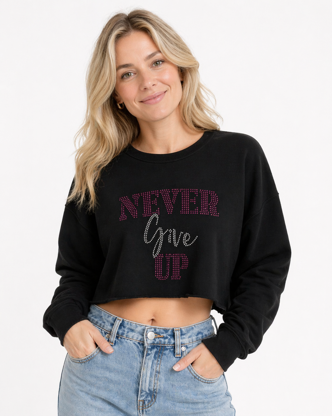 Crop Top (Rhinestone) Pink/White