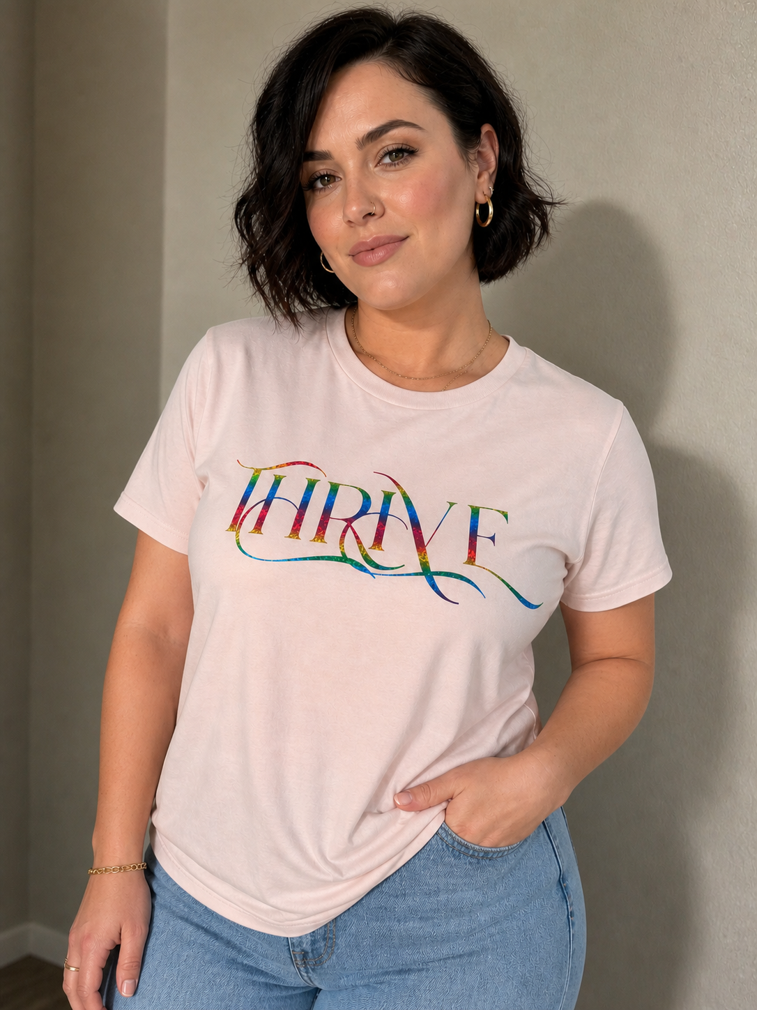 Rainbow Holographic Thrive shirt (round neck)