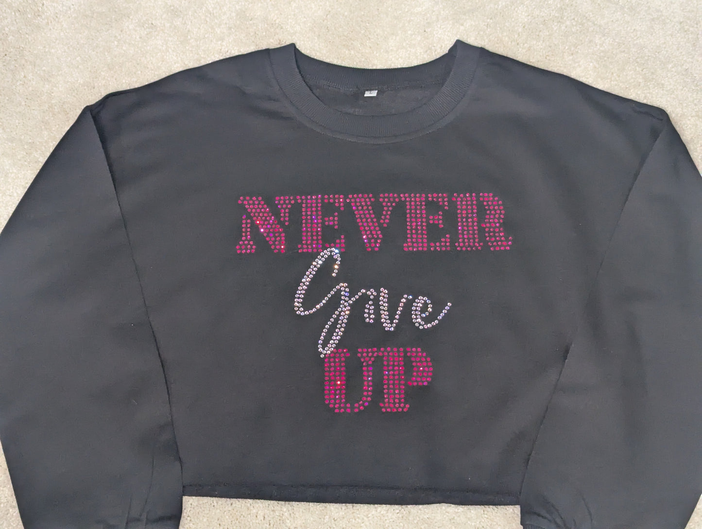 Petite Black Crop Top (Rhinestone)Pink/Pink