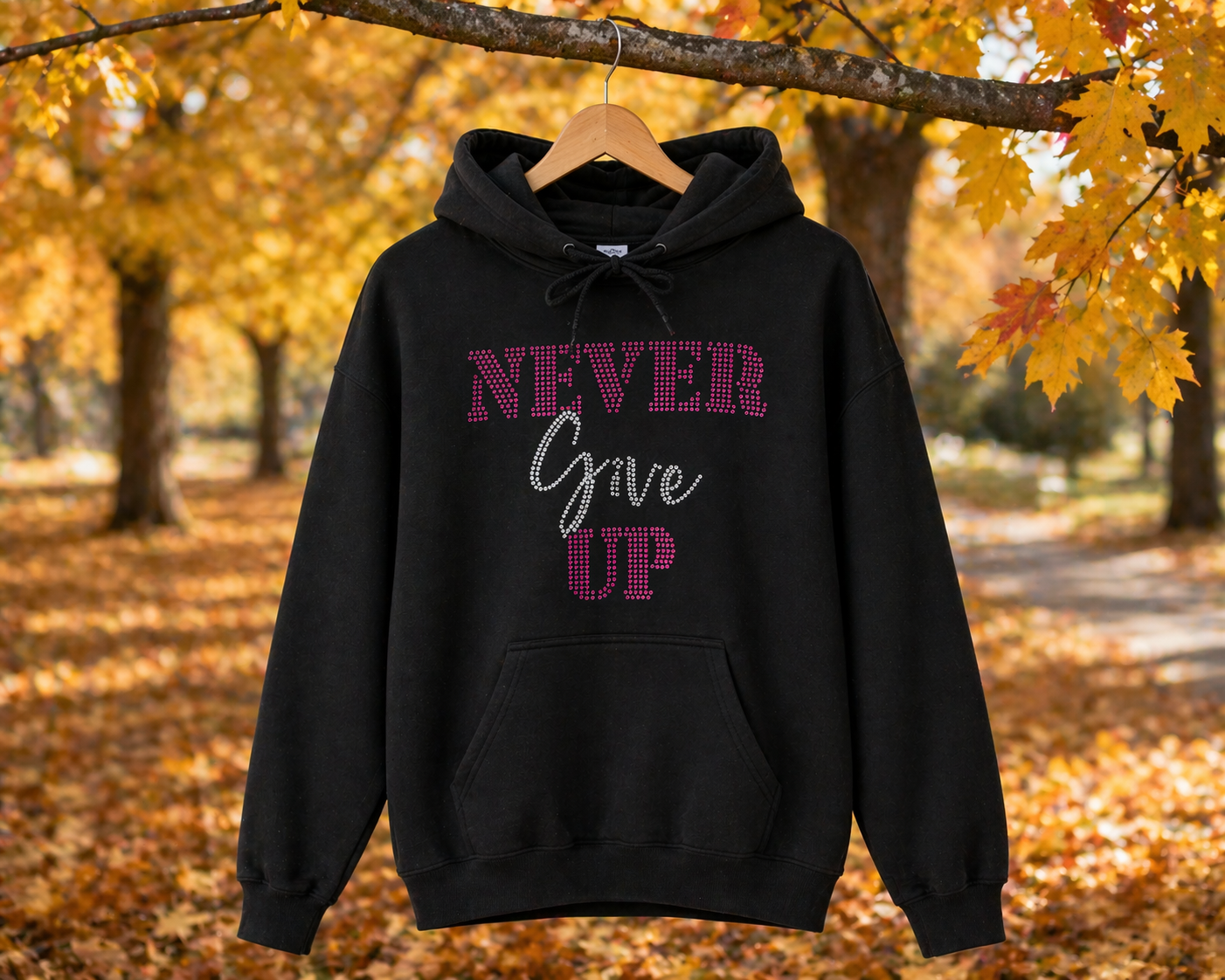 Never Give Up (Rhinestone) - Hoodie pink/Ice