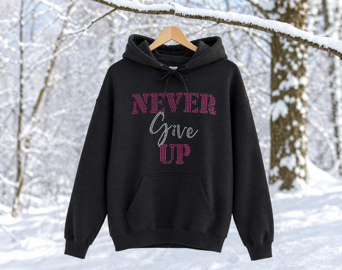 Never Give Up (Rhinestone) - Hoodie pink/Ice