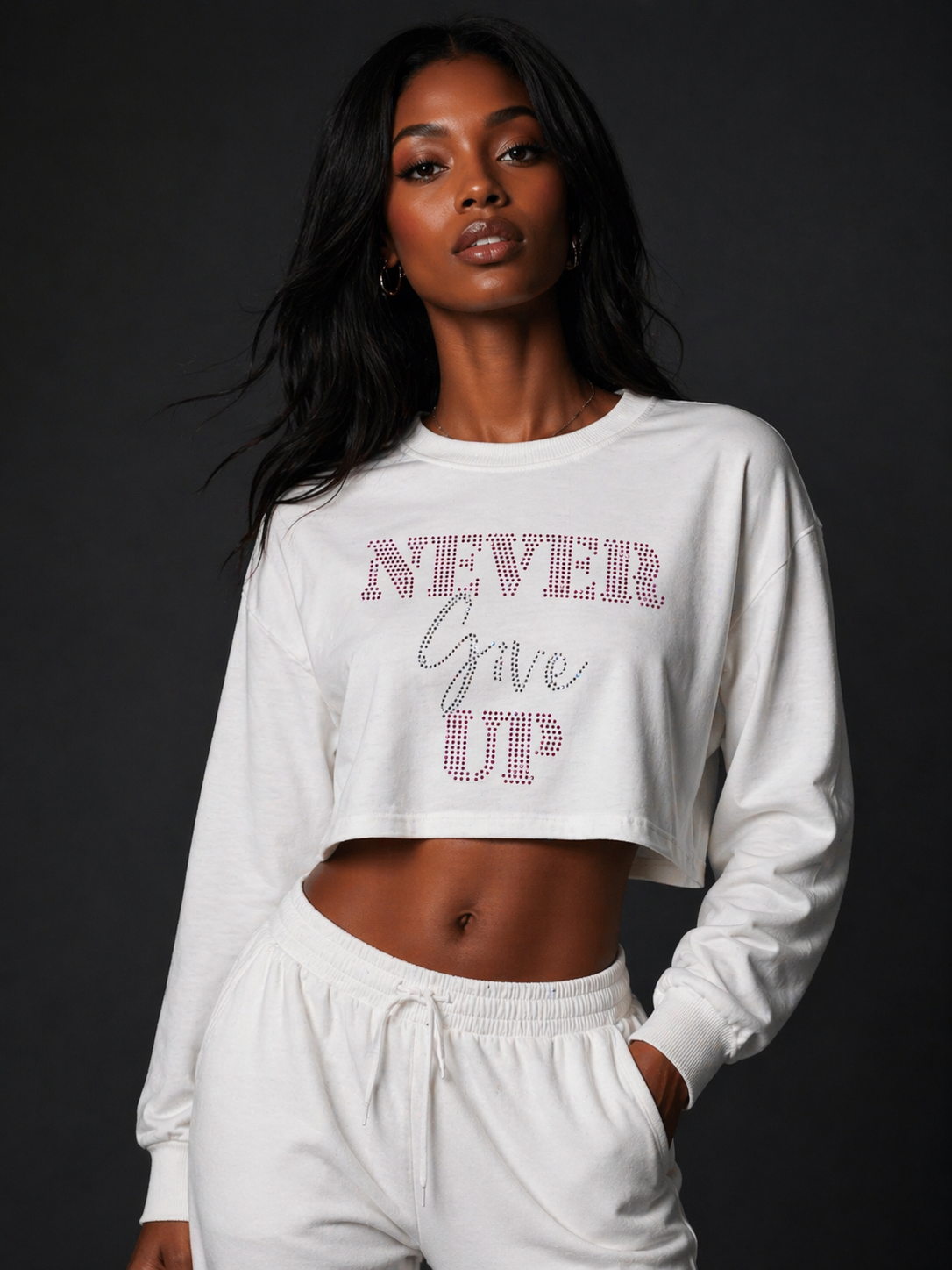 Petite White Crop Top (Rhinestones)